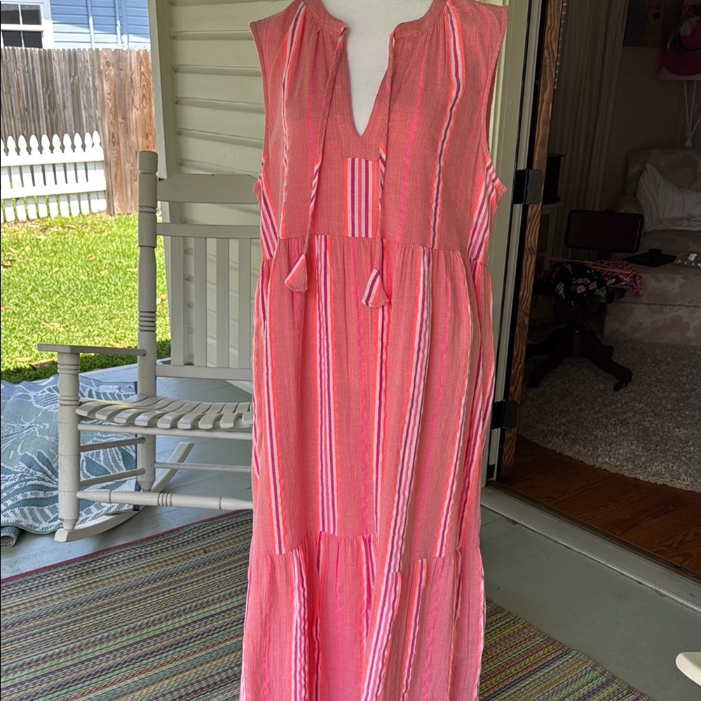 Vineyard Vines Pink Sleeveless Tiered Maxi Dress